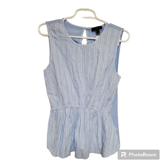J crew blouse womens size small blue cinched front striped sleeve peplum top - Picture 1 of 6